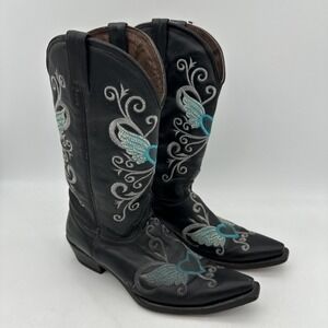 Pecos Bill Womens Size 9.5 Black Leather Embroidered Heart wings Pointy Cowgirl
